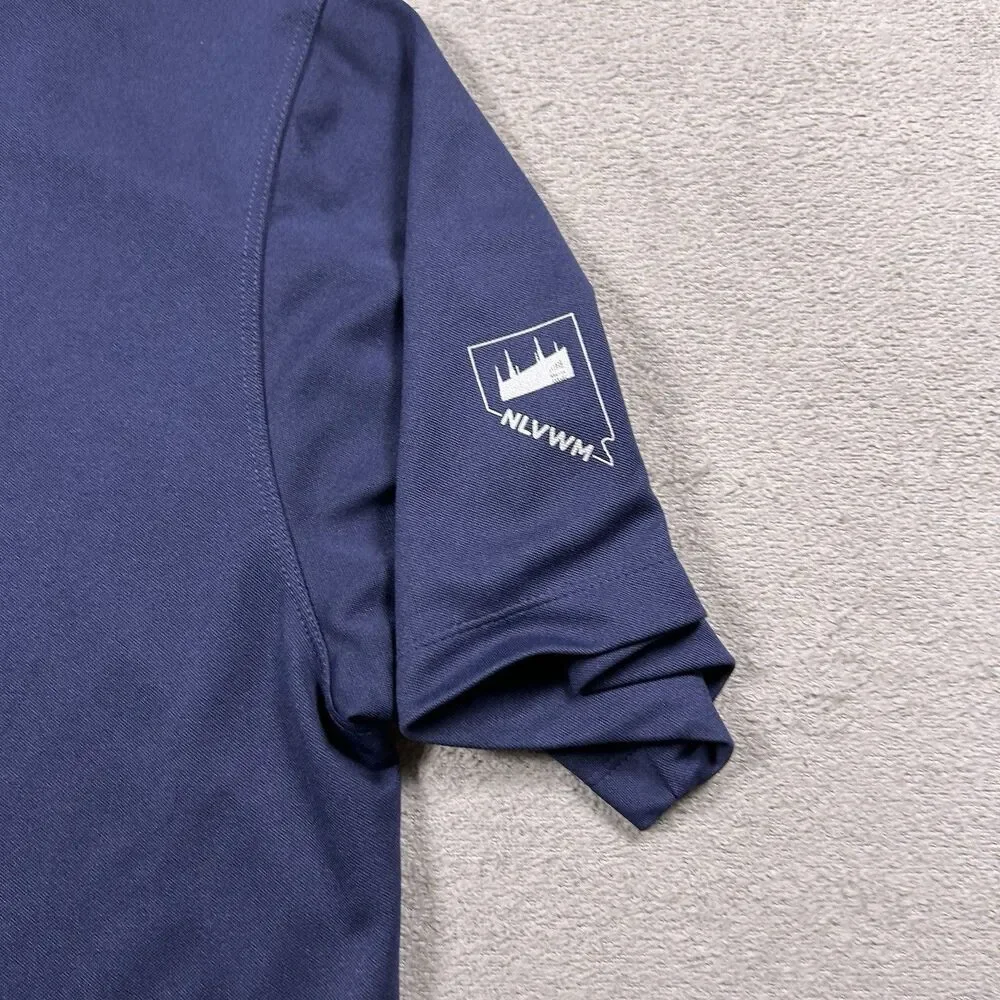 Nike Golf Polo Shirt Mens XL Navy Blue Dri-Fit Short Sleeve NLVWM Graphic